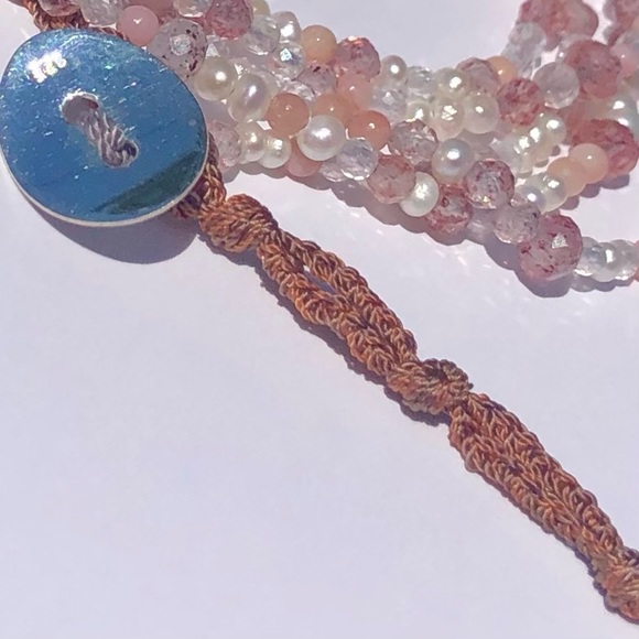 [handmade] Genuine Sterling Silver, Gemstone & Pearl Corded Wrap Bracelet - Picture 8 of 9